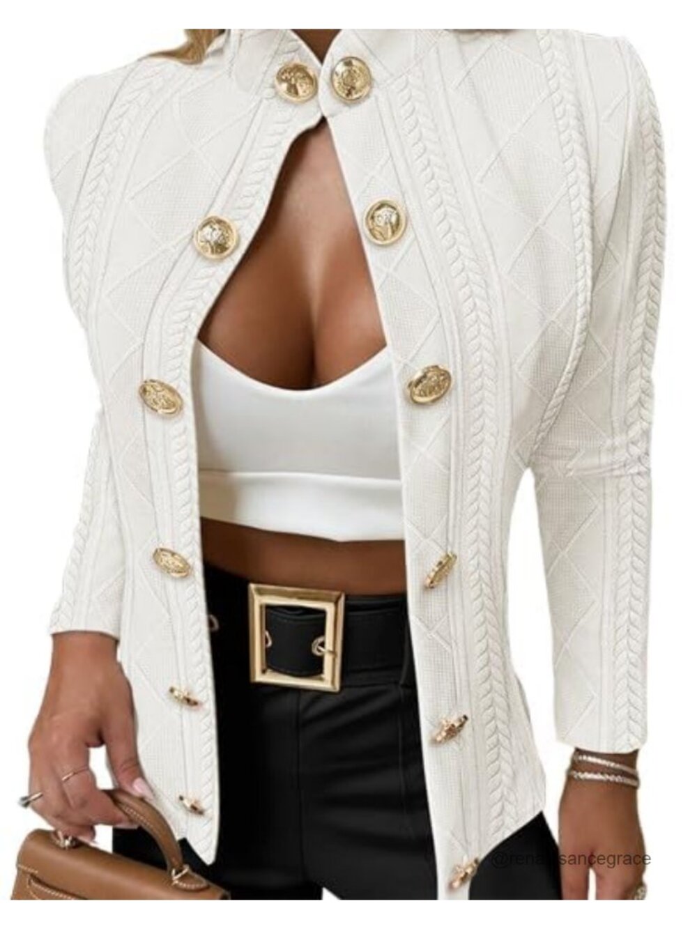Chic Cropped Argyle Knit Jacket with Cable Detail and Button Front